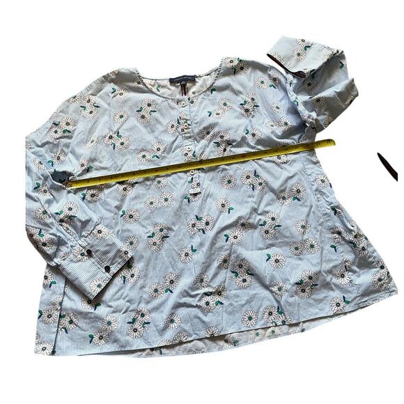 Daisy Floral Light Blue Striped Shirt Size XL Womens Cotton Spring Feminine - Picture 4 of 7